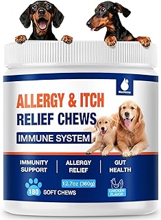 Dog Allergy Chews - Itching Skin Relief - 180 Chews Natural Dog Allergy Relief Treatment for Paw Licking, Anti-Itch, Dry Skin, Hot Spots, Allergies & Immune Support Supplement