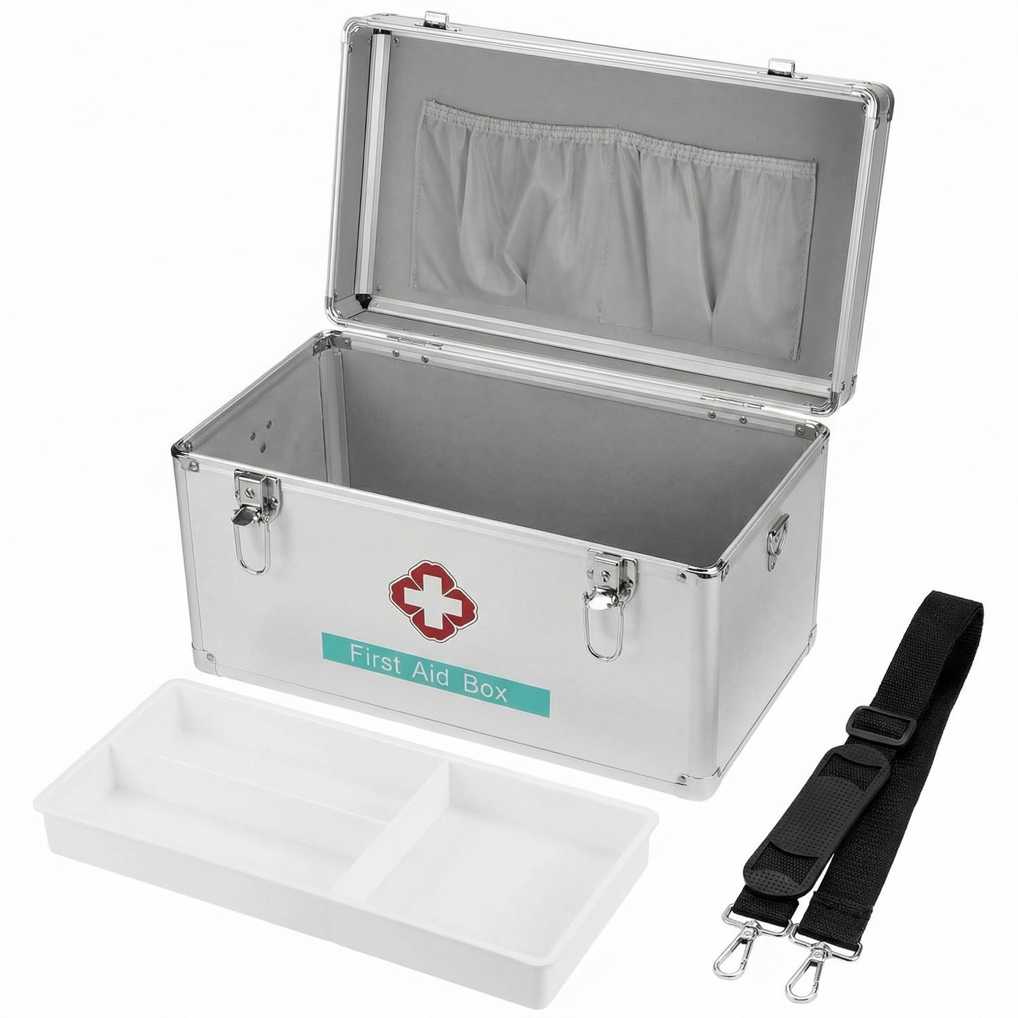 QWORK® Gran botiquin aleación Aluminio, 40.5 x 22 x 23 cm Caja medicamentos con Cerradura