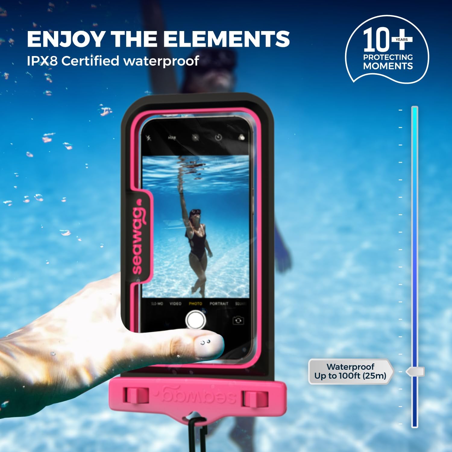 SEAWAG Next Waterproof Phone Case with Lanyard, Floating IPX8 Pouch for iPhone 17 16 Pro Max 15 14 13 12 11 and Samsung Galaxy S25 S24, Beach Cruise Travel Essentials, 2 Pack Blue and Pink