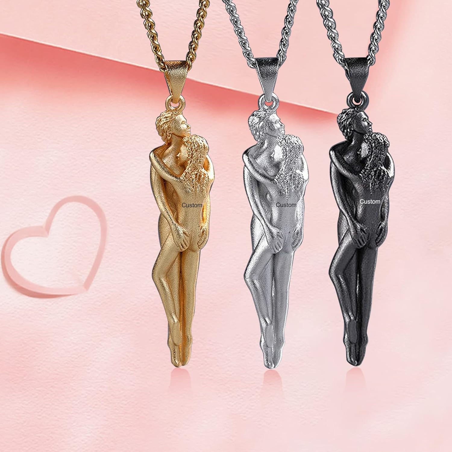 BAUMA AUTO Couple Hug Necklace with Name Personalized Affectionate Hug Pendant Couples Necklace for Him and Her Boyfriend Girlfriend Valentines Jewelry Gift
