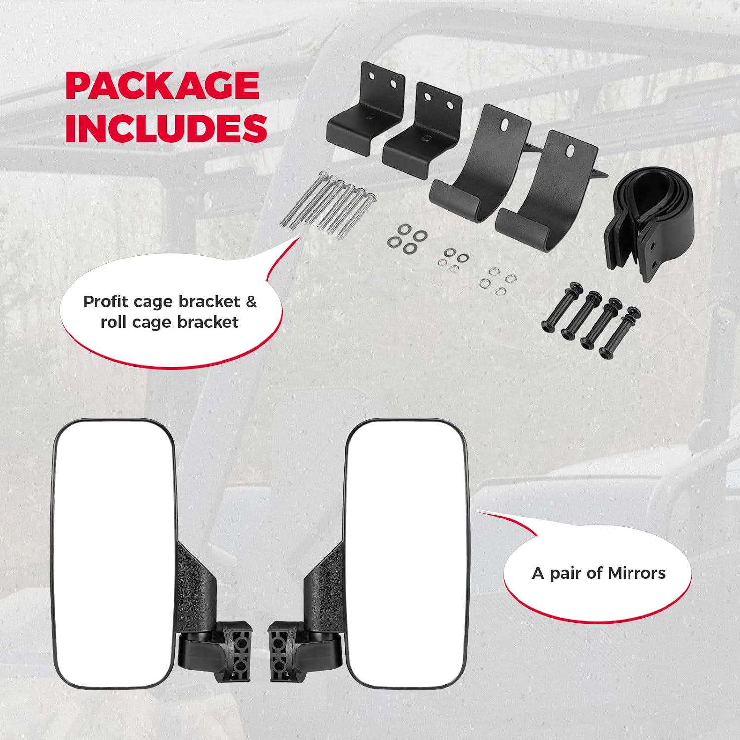 UTV Side View Mirror, Kemimoto Larger UTV Side Mirrors Compatible with Polaris Ranger 570 900 XP 1000 2015-2021 General 1000, Defender, Maverick Trail (not fit windshield full door)