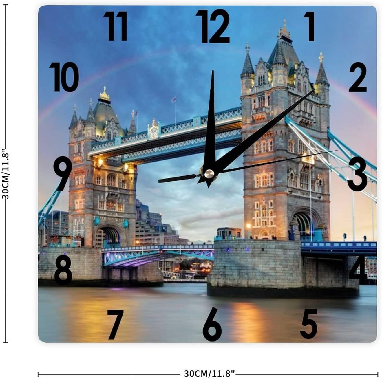 Cheyan Square Wall Clock London Tower Bridge Silent Non-Ticking Clock 12 Inch, Battery Operated Accurate Landscape/Cityscape Farmhouse/Home/Office Decor, Made in USA