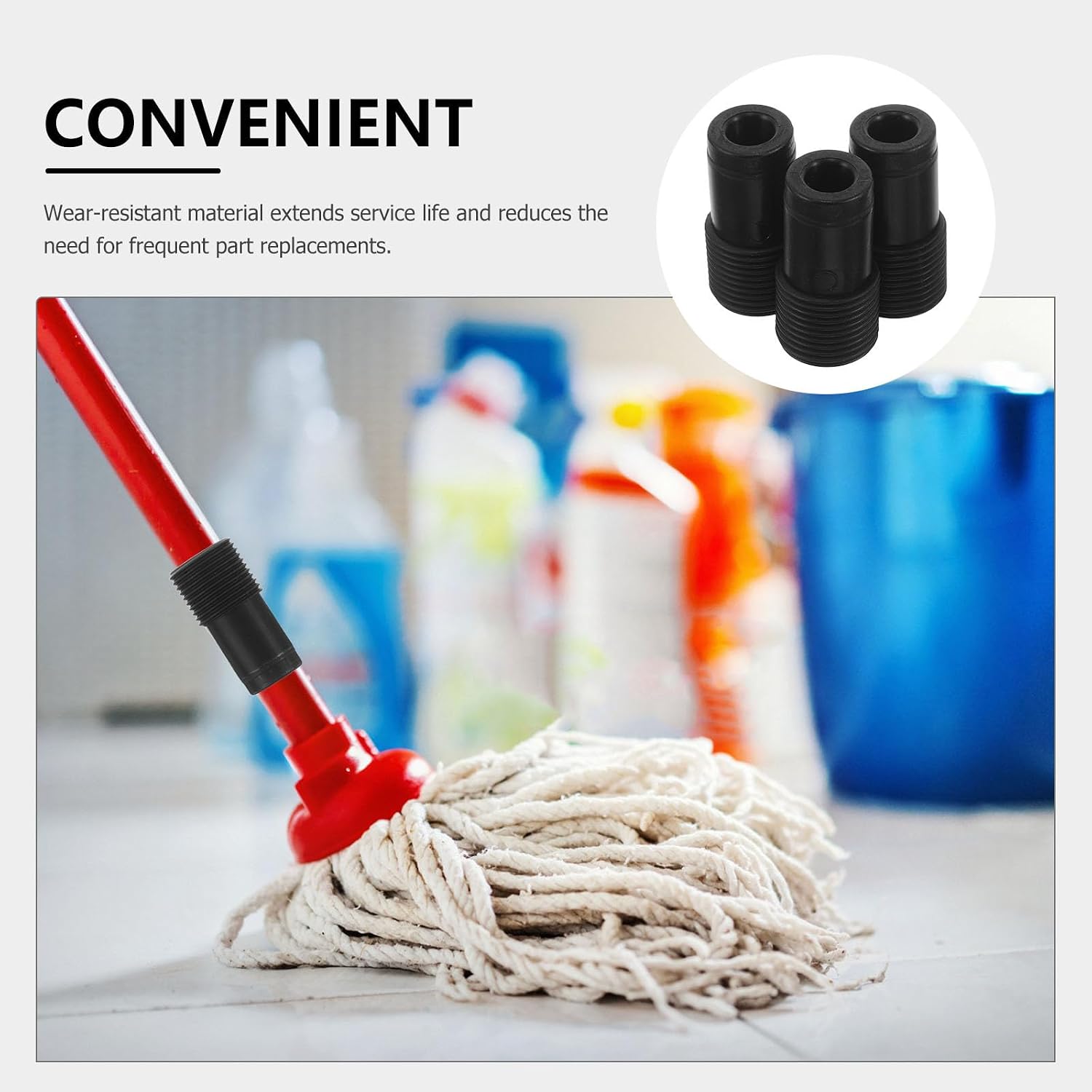 3pcs Plastic Broom End Connectors: Threaded Rod End Adapter for Extension Pole - Mop Handle Fittings - Telescoping Pole Tip Replacement for 22mm Tubes