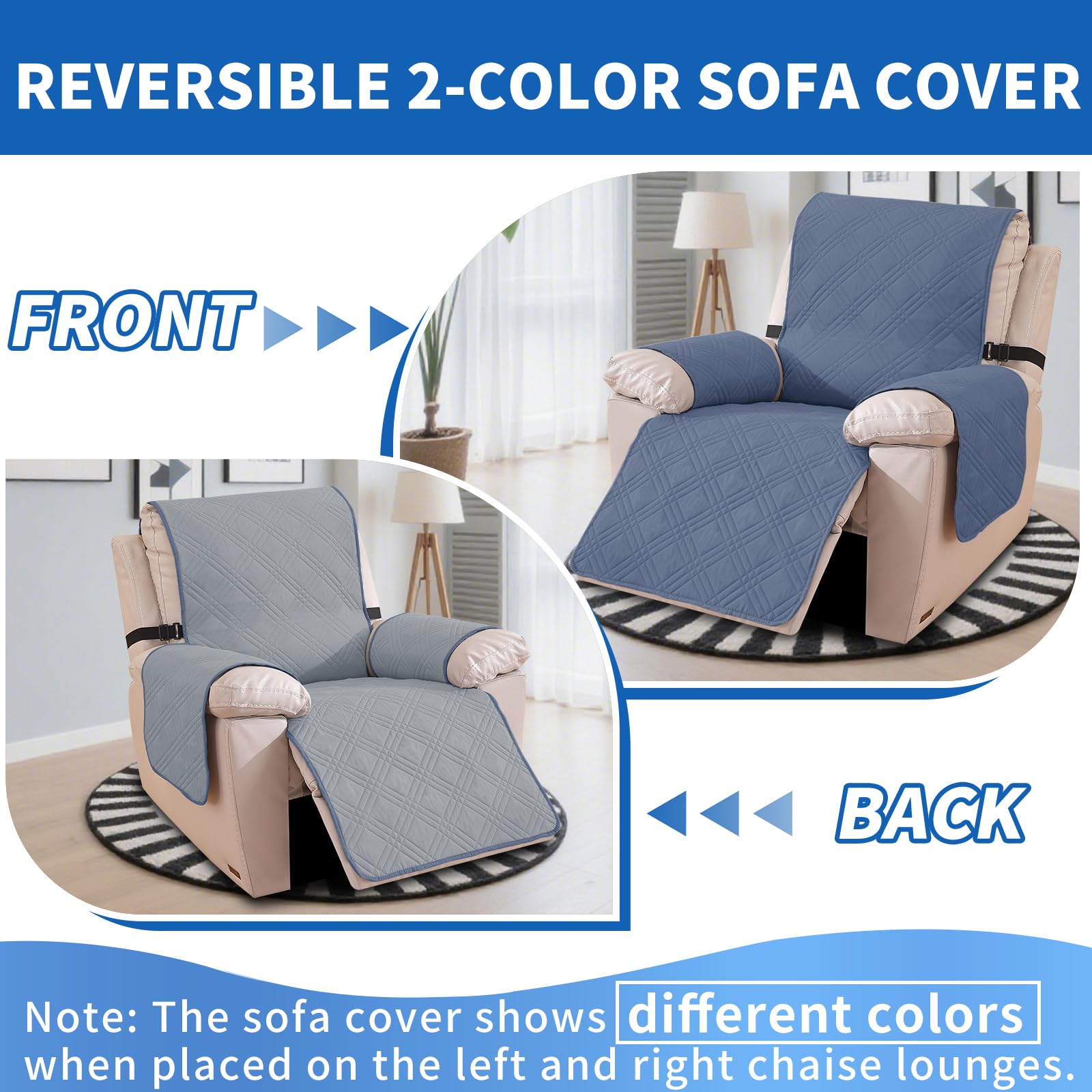 Ystyle Copripoltrona Relax Reclinabile, Reversibile Copri Poltrona Con Braccioli Universale, Copertura Poltrona Elettrica Antigraffio Antimacchia (1 Posto, Grigio Blu + Grigio Chiaro)