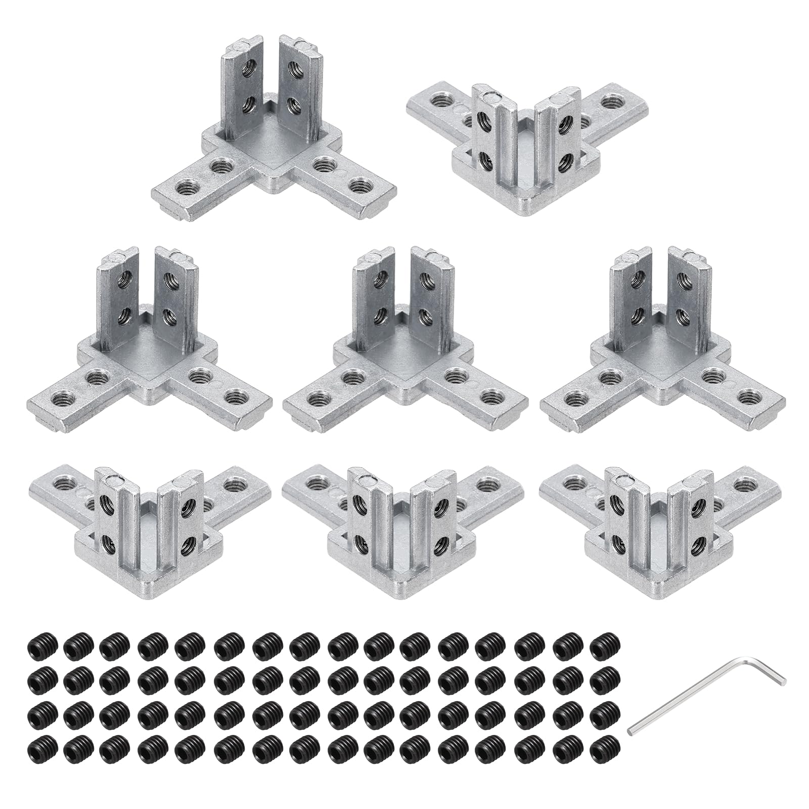 sourcing map 8Pcs 3-Way End Corner Bracket Connectors for Euro-Standard 3030 Aluminum Extrusions t Slot Connector for Industrial Aluminum Connections Printer Frame Accessories, Silver