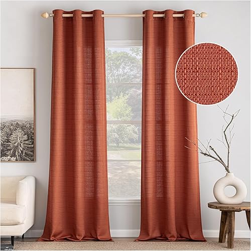 MIULEE Cortinas de lino naranja quemado de 84 pulgadas de largo, juego de 2 paneles para sala de estar, dormitorio, privacidad, otoño, tejido de