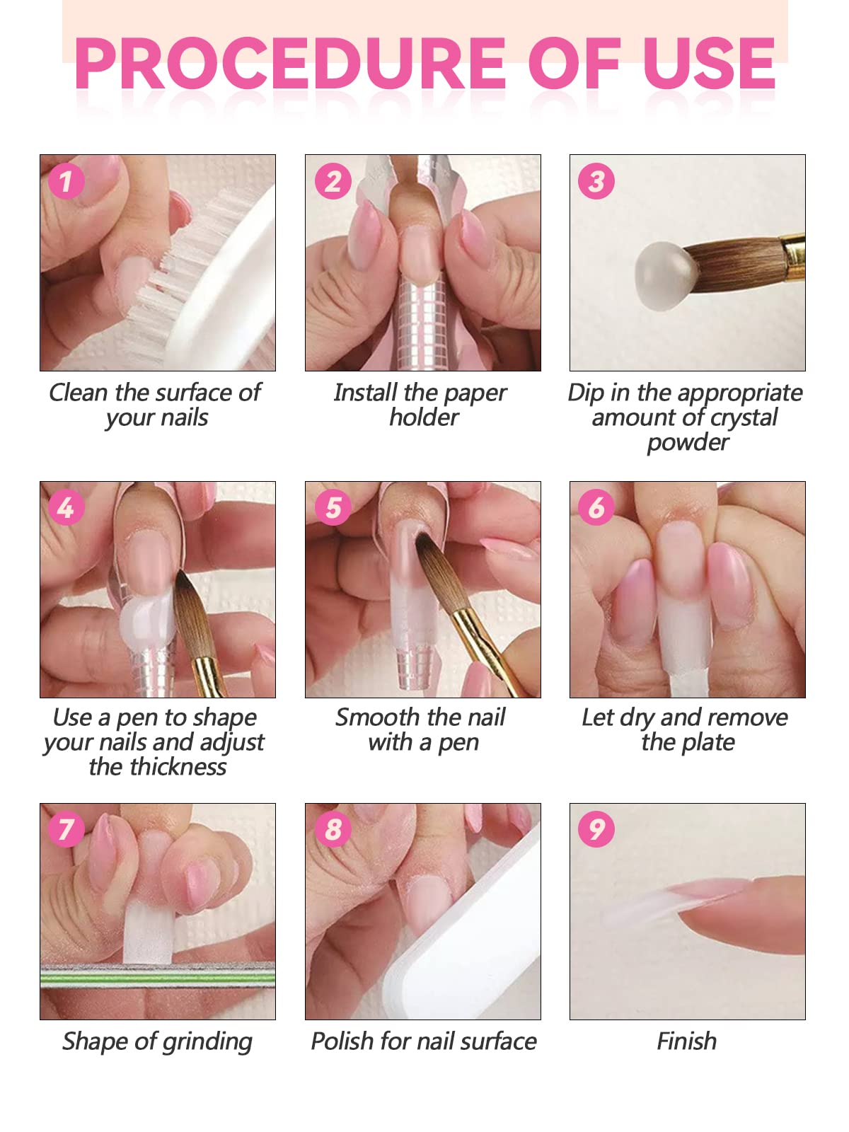 EBANKU Ensemble de Poudre Acrylique Professionnelle - 4 Couleurs pour Extension et Sculpture des Ongles - Longue Durée