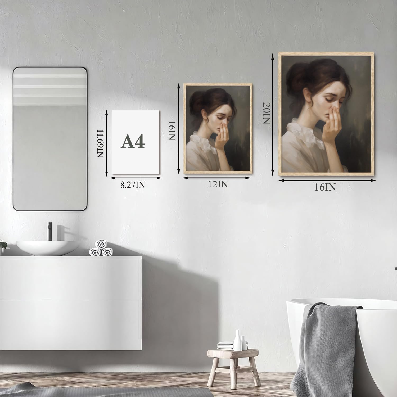 WOKAOGO 2 Piece Framed Bathroom Wall Art Vintage Pictures Wall Decor Mid Century Canvas Art Humor Classical Toilet Bad Smell Poster Prints Amusing Lady Man Painting Gift