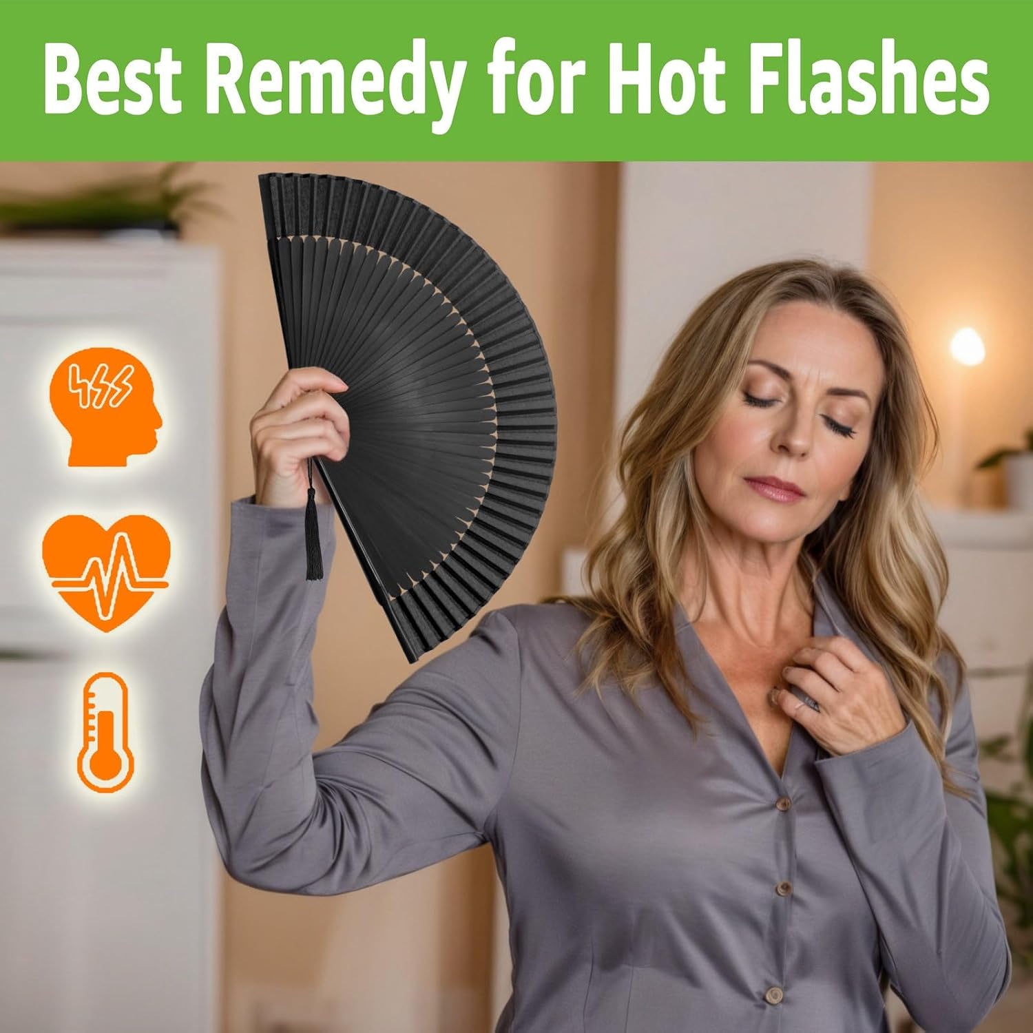 Zolee Folding Hand Fan for Women - Foldable Chinese Japanese Vintage Bamboo Silk Fan - for Hot Flash, Dance, Performance, Decoration, Party, Gift (Solid Sexy Black)