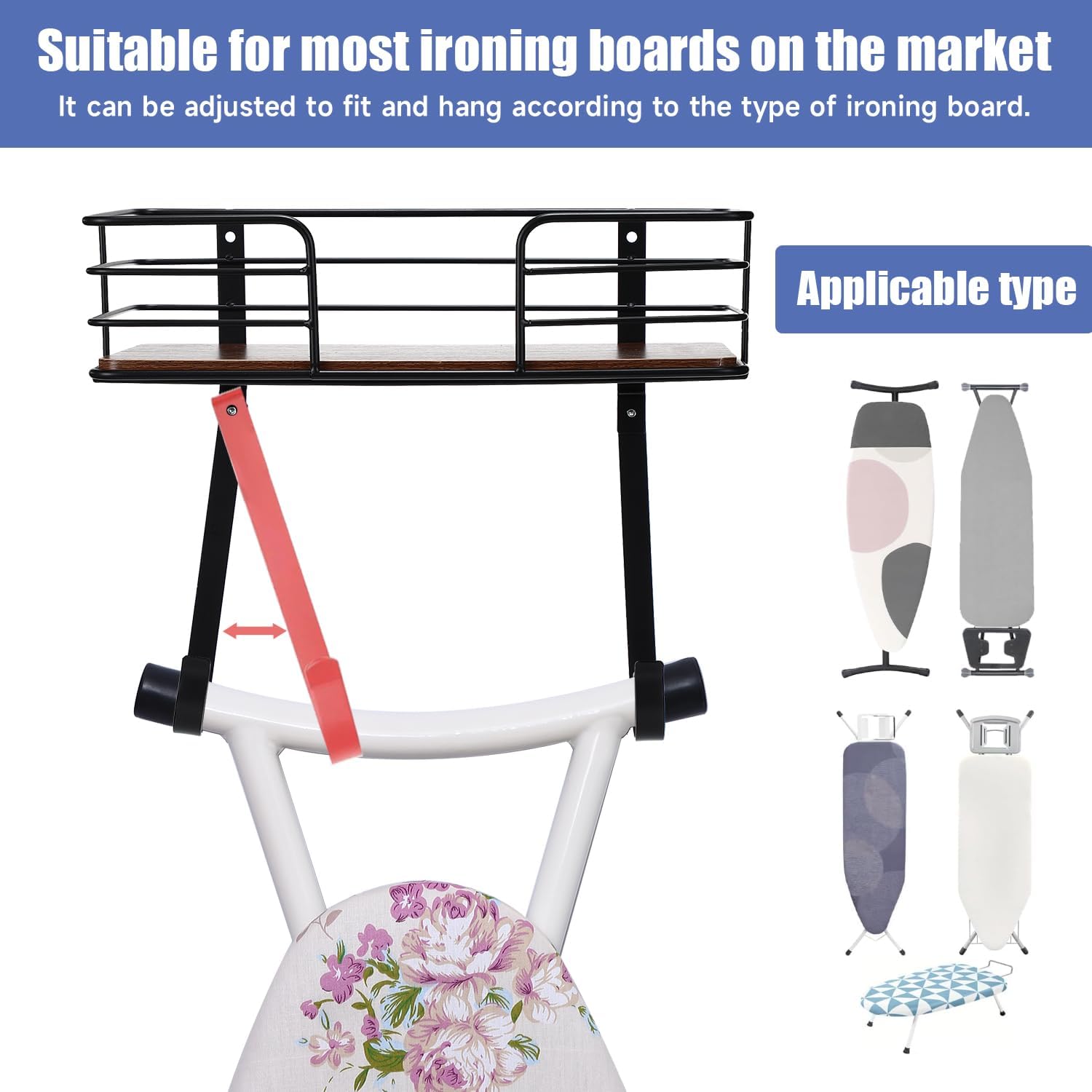 Ironing Board Holder Wall Mount Laundry Room Hanging Iron and Ironing Board Hanger Storage Laundry Room Decor and Organization Fit Most Ironing Boards leg's(Included T&V Shaped)-Black