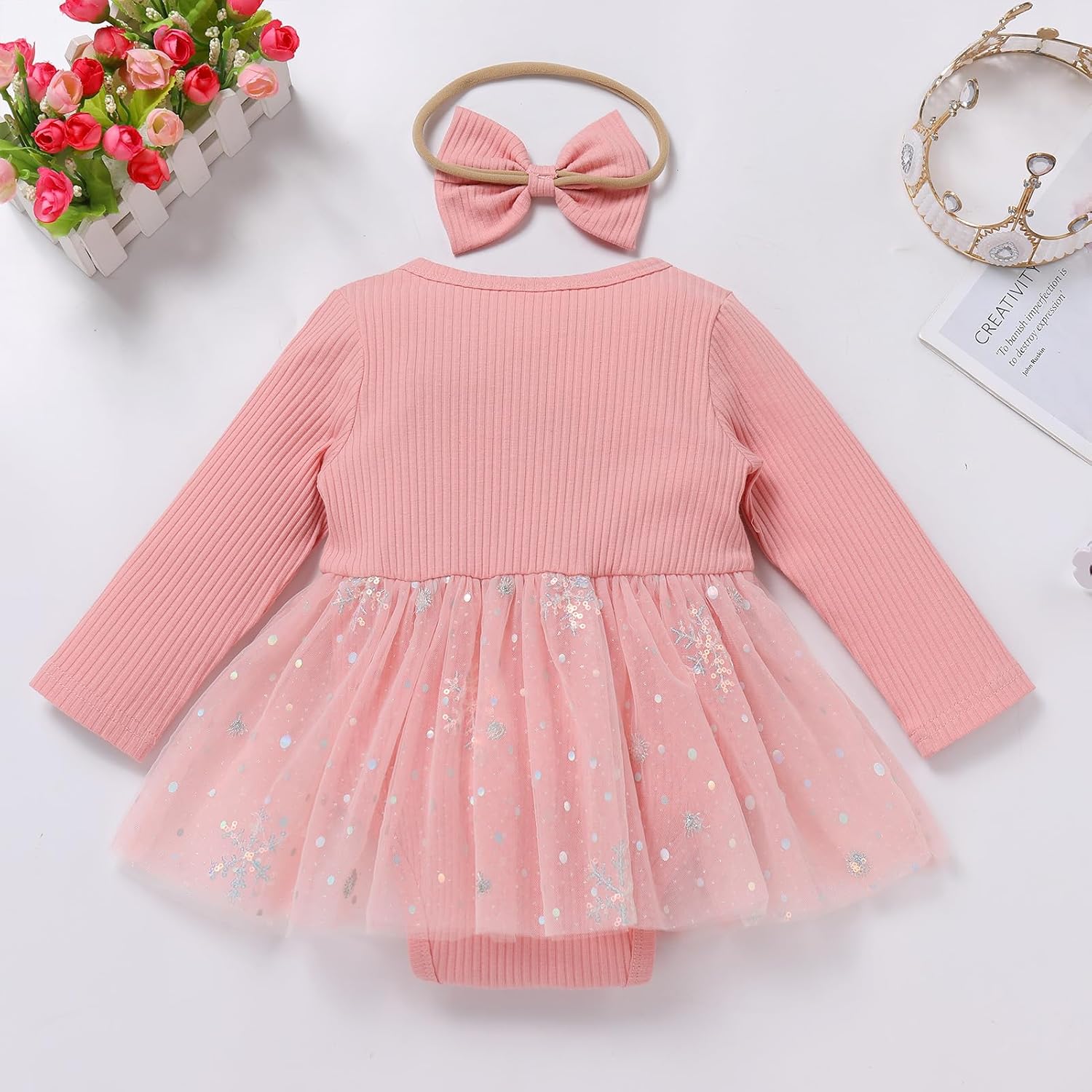 Kids Girls 1st Birthday Outfits Snowflake/Pumpkin Long Sleeve Romper Dress and Headband Cake Smash Outfits - Image 2