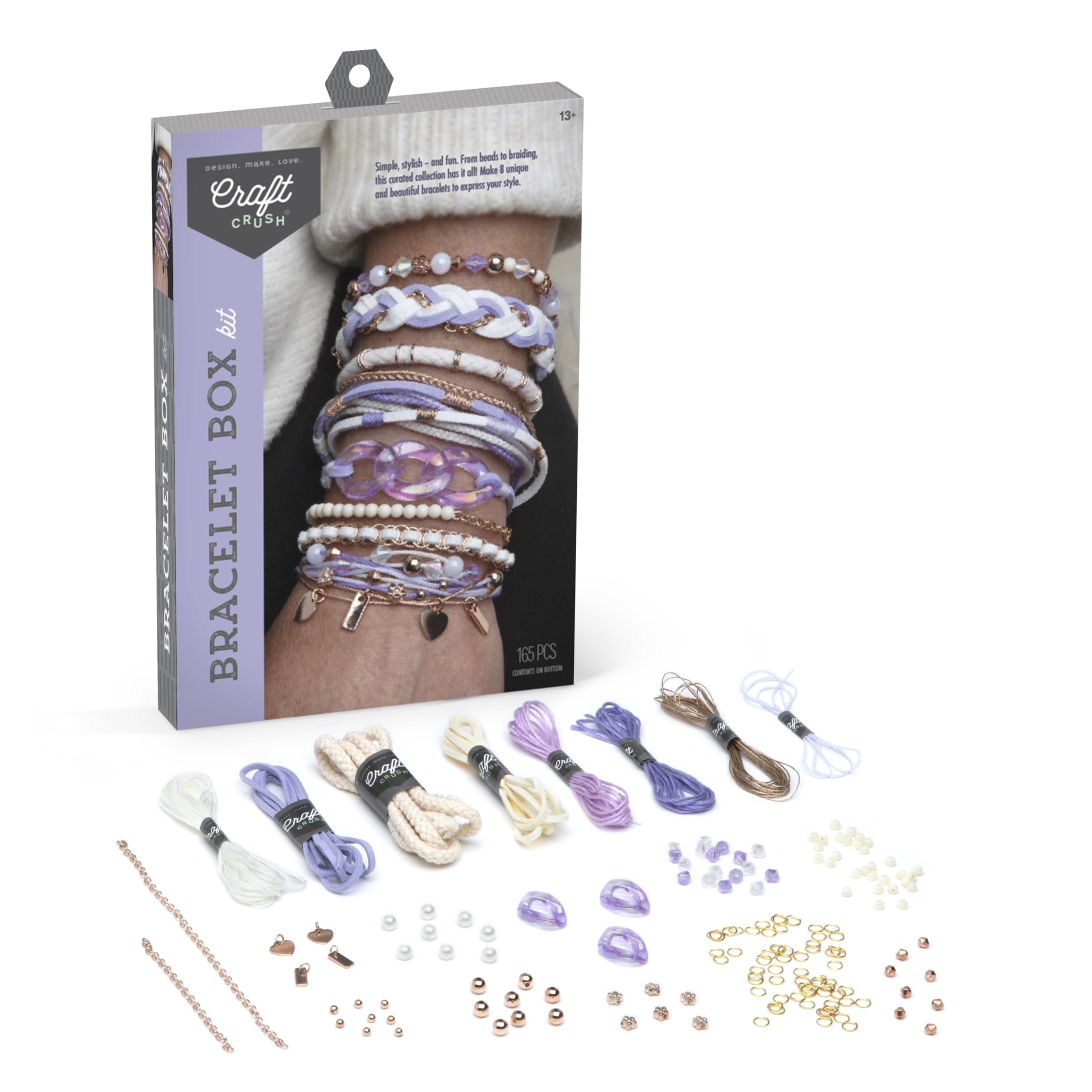 Craft Crush Zestaw do tworzenia bransoletek (liliowy) – zestaw do tworzenia bransoletek przyjaźni – zestaw do majsterkowania i tworzenia biżuterii dla dzieci, nastolatków, nastolatków i dorosłych,
