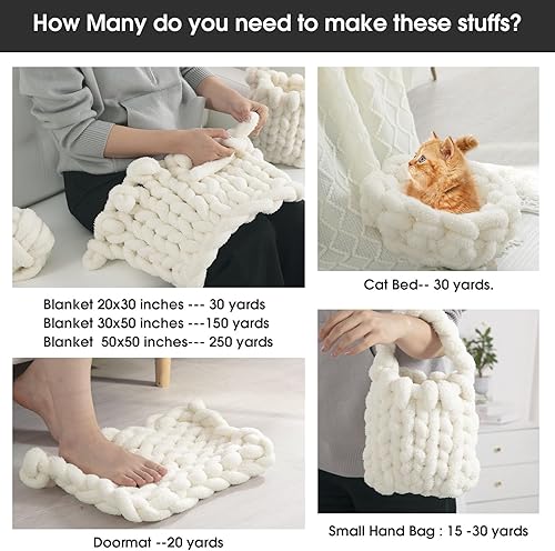 Miniatura 7 de HOMBYS Hilo grueso de forro polar Sherpa a granel, hilo gigante para tejer a mano o brazos, hilo grueso voluminoso para ganchillo, hilo de tubo de