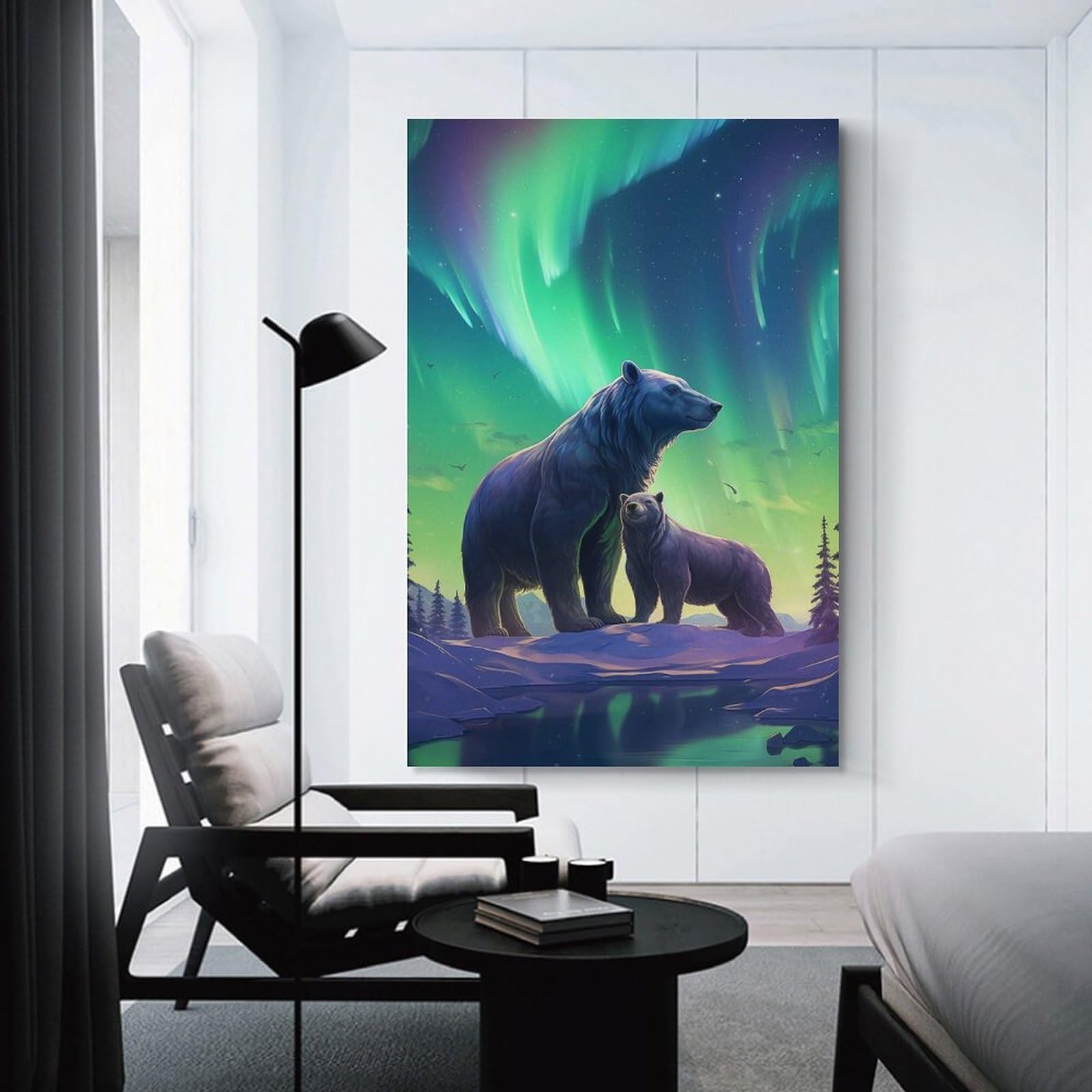 Junmoney Unframe-Style-2 Bear And Cub Northern Canvas Wall Art 16X24inch(40X60cm), For Workspace Walls, Study Corners Or Bedrooms, Wall Art That Adds Style To Work Areas