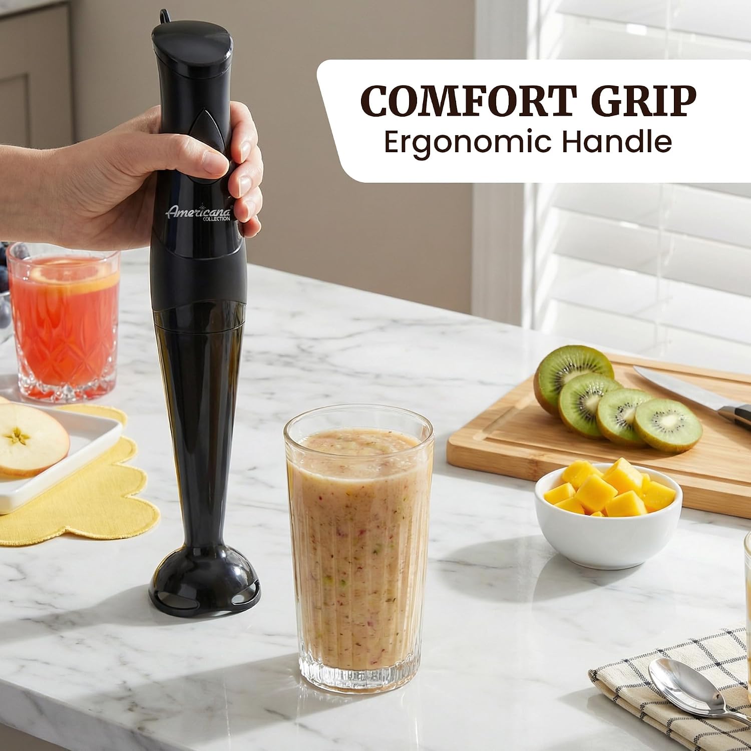 Elite Gourmet EHB2425B Electric Immersion, Mixer, Chopper, 1-Touch Control Hand Blender, 150 Watts, Black
