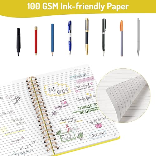 Vista 104 de Forvencer Cuaderno rayado en espiral con 300 páginas numeradas, diarios gruesos A5 para escribir con papel de 3.53 oz/m², cuadernos de tapa dura