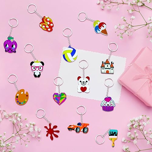 Miniatura 7 de 60 llaveros de dibujos animados para niños, recuerdos de fiesta a granel para niños, llaveros coleccionables de bolas, donas, deportes, camiones,