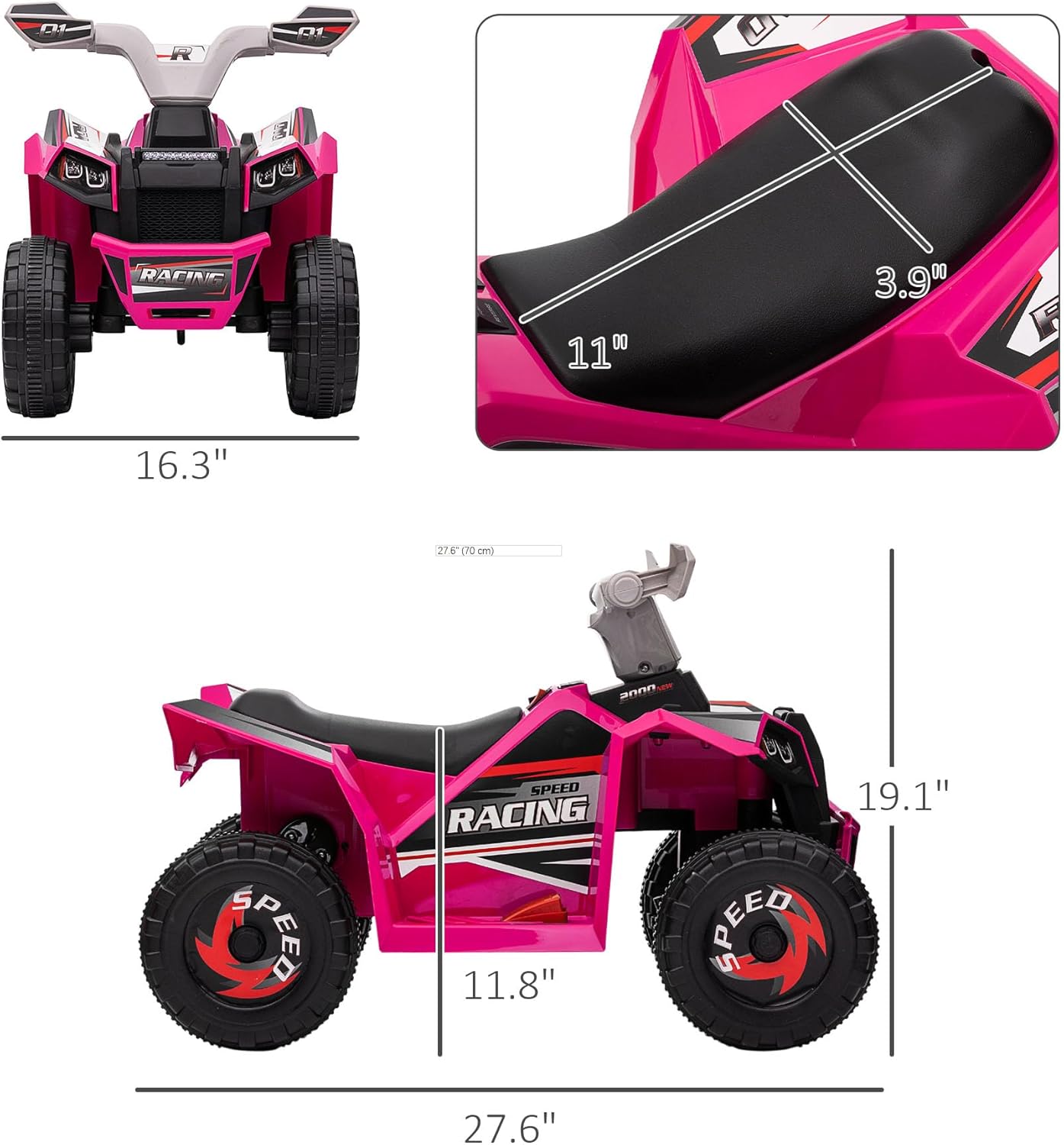 Aosom Kids ATV Quad Car, 6V Four-Wheeler Ride on Toy for Kids with Forward Backward Function, Wear-Resistant Wheels for Toddlers Ages 18-36 Months, Pink