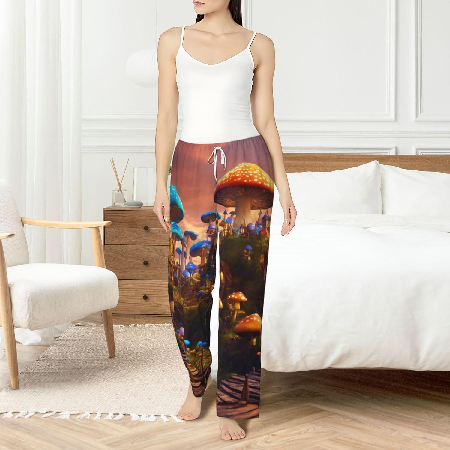 Magic Mushroom Print Fashion Cozy Womens Flannel Pajama Pants,Perfect For Christmas And Everyday Wear