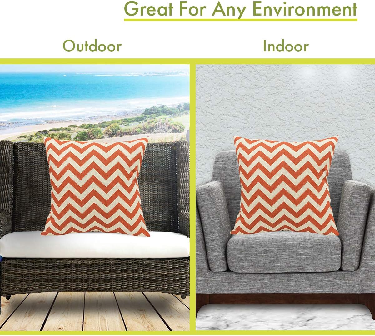 Majestic Home Goods Burnt Orange Chevron Indoor / Outdoor Large Pillow 20" L x 8" W x 20" H