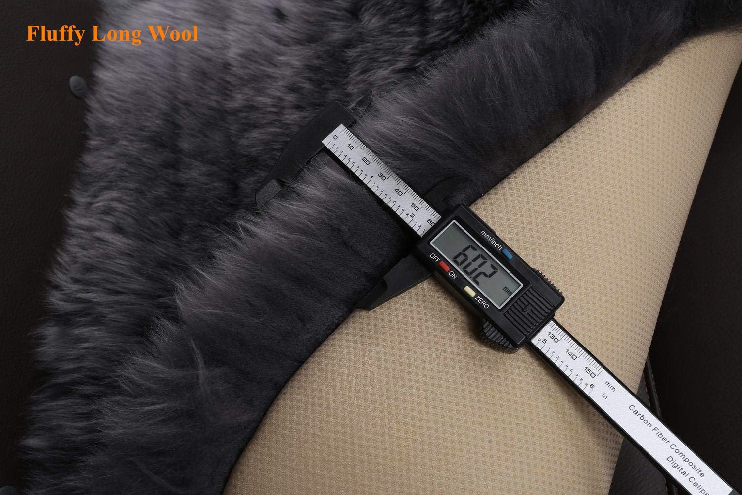 Premium Wholehide Sheepskin Cover, Ultra-Soft Natural Long Wool, 18x18 Inches Size, Ideal for Car Seats, Home Chairs, Office Desks & More Front Charcoal Grey