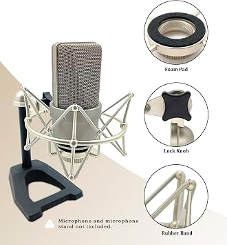 Shock Mount - Microphone Mount for K Neumann TLM 103 M147 Condenser Microphone, Silver