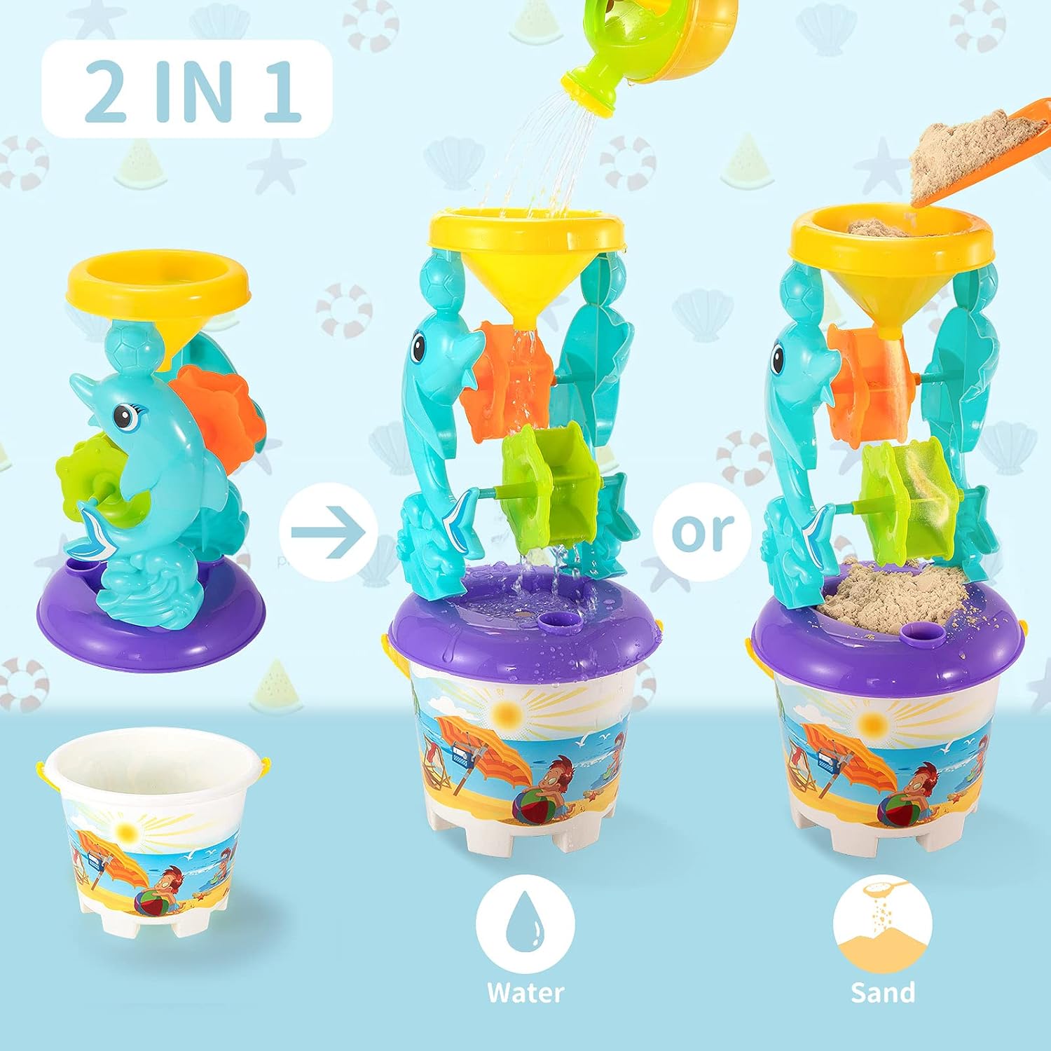 TEMI Kids Beach Sand Toys Set - 11PCS Outdoor Sandbox Toys with Bucket, Water Wheel, Dump Truck, Shovels, Rakes, Watering Can and Molds, Summer Outdoor Toys Gifts for Toddler Boys Girls : Toys & Games