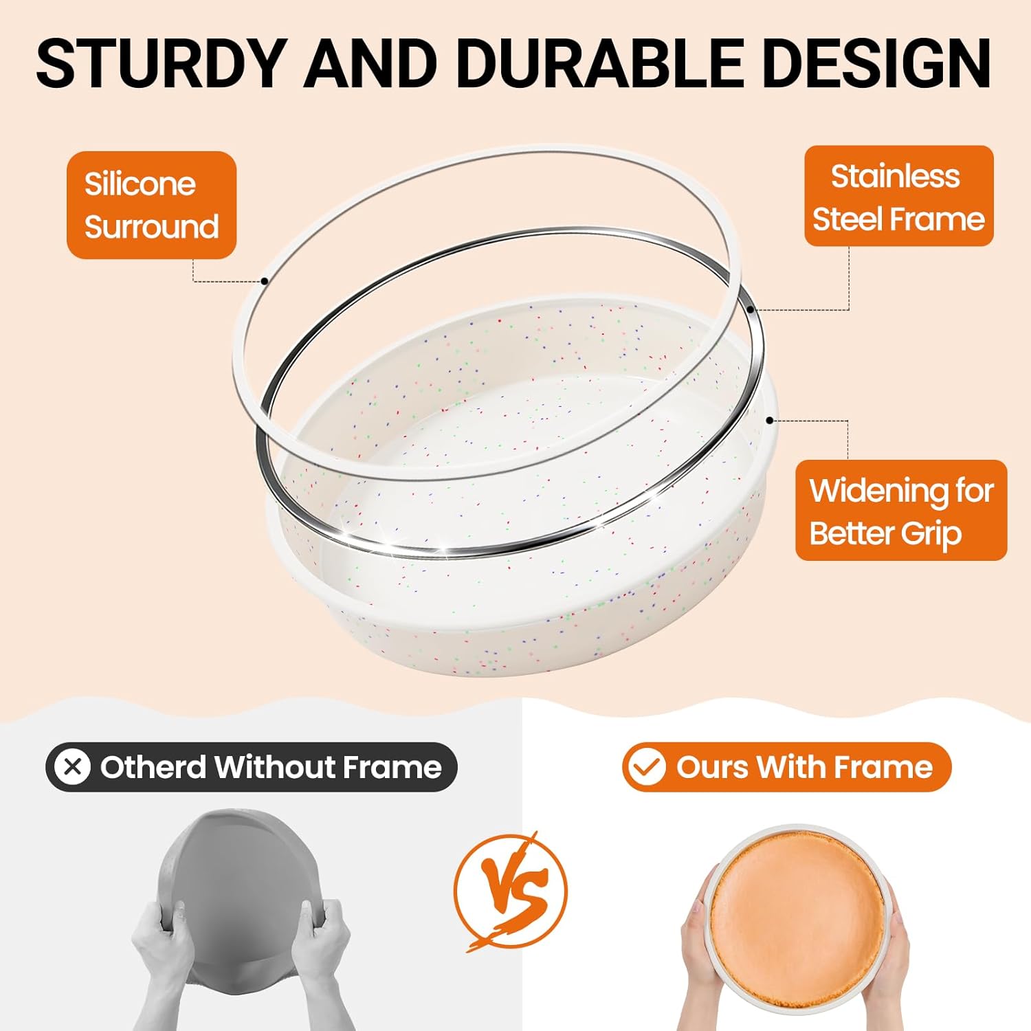 SJ 8 Inch Silicone Round Cake Pan with Metal Reinforced Frame Set of 2, Nonstick Silicone Cake Mold for Baking Suitable for Making Layers, Cheese & Chocolate Cakes - Image 2