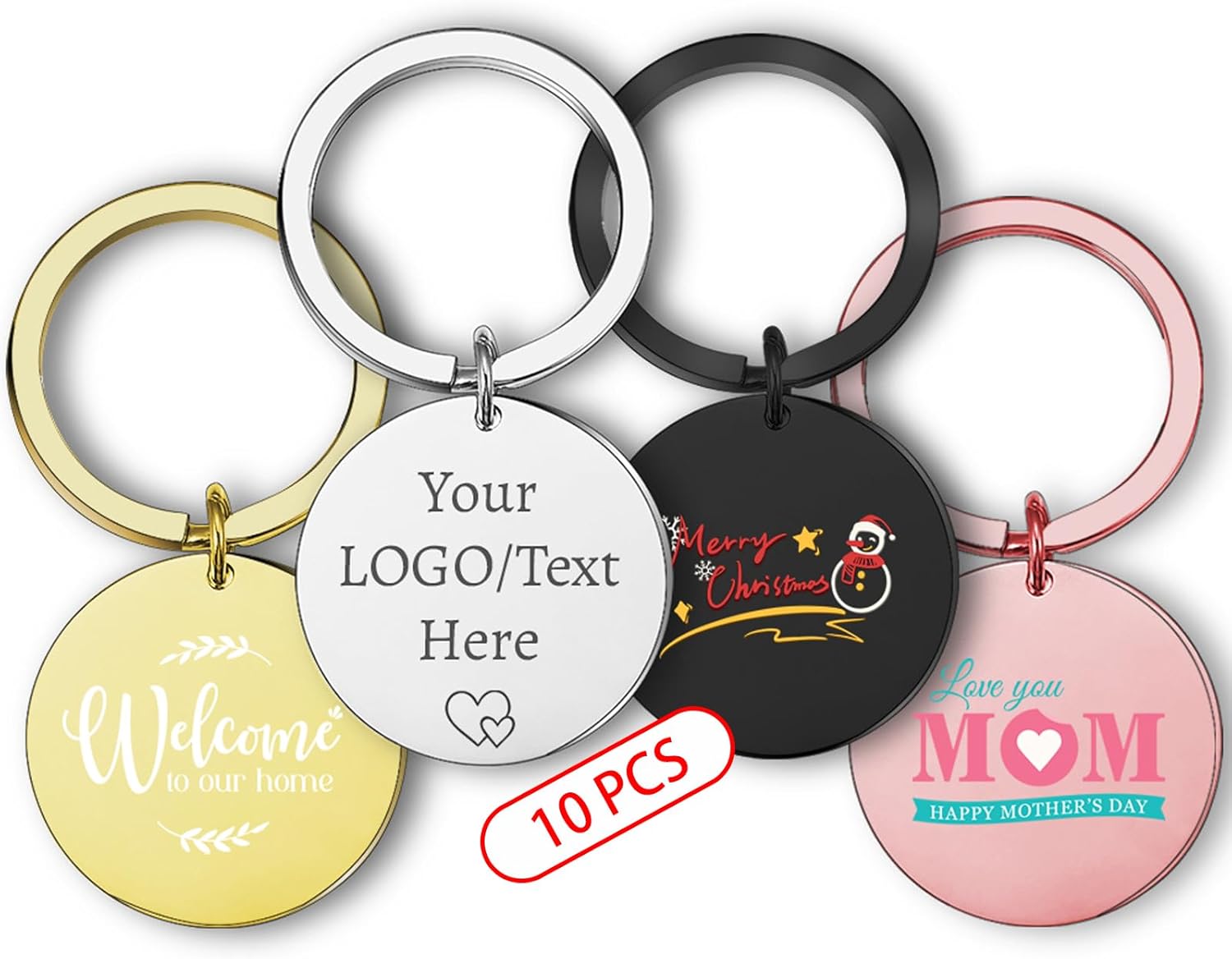 Custom Keychains Bulk, Personalized Metal Key Chain with Picture, Engraved Your LOGO & Text for Men/Women/Company
