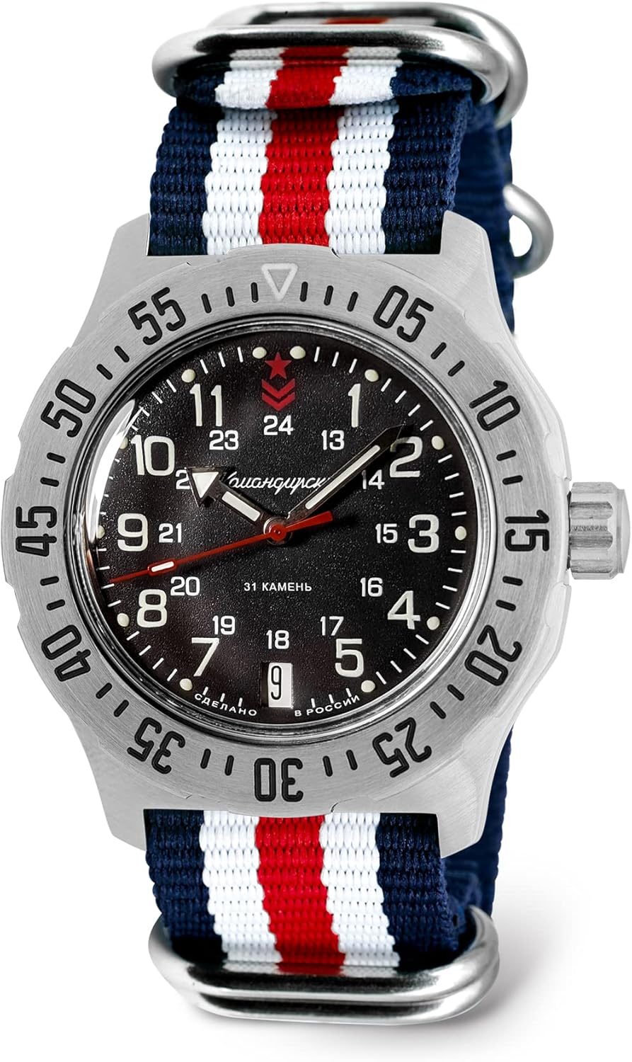 VOSTOK | Komandirskie Military Commander Automatic Self-Winding 42mm Wrist Watch | Model 350751 | WR 100m | Black Dial Mechanical Watch | Luminous dots