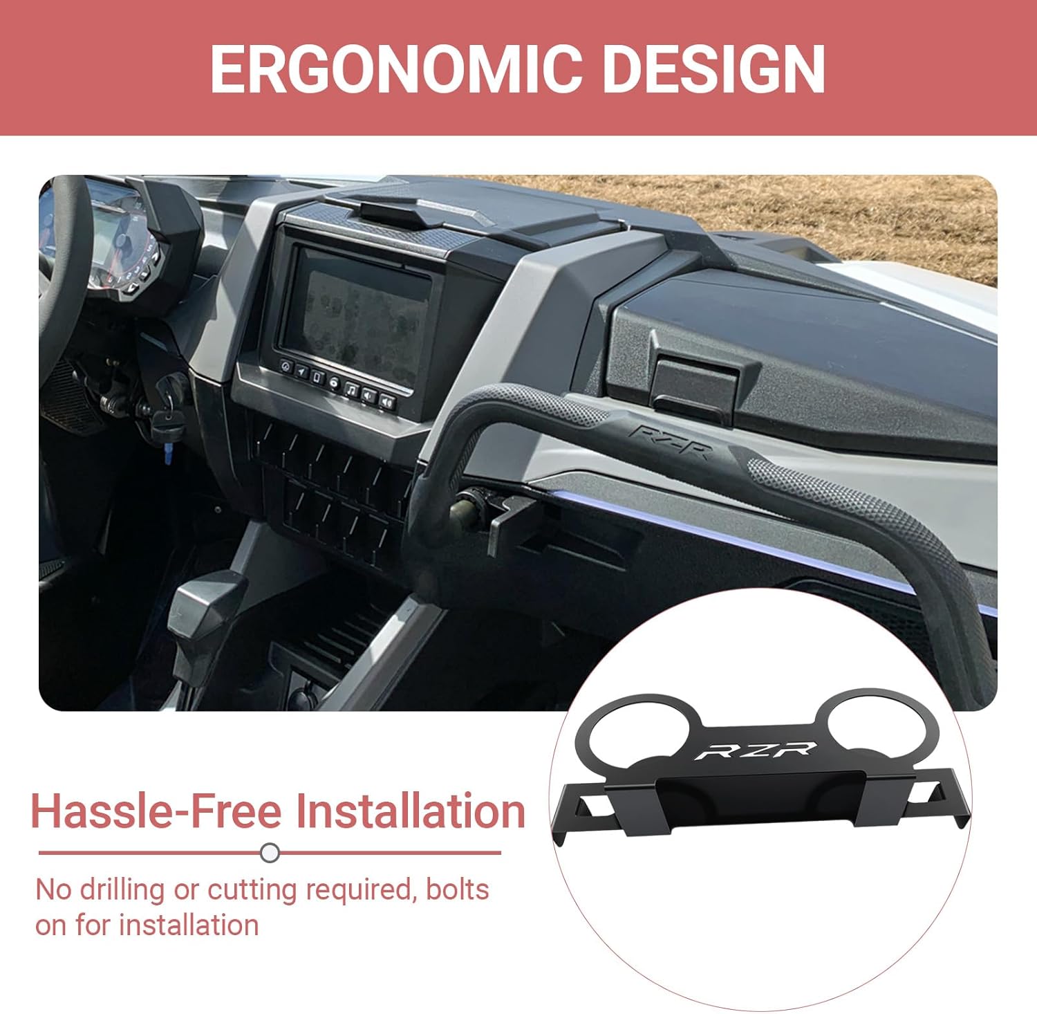 Passenger Garb Handle Drink Cup Holder,Grab Handle Accessory Compatible with Polaris RZR PRO XP/PRO R/Turbo R 2020-2023