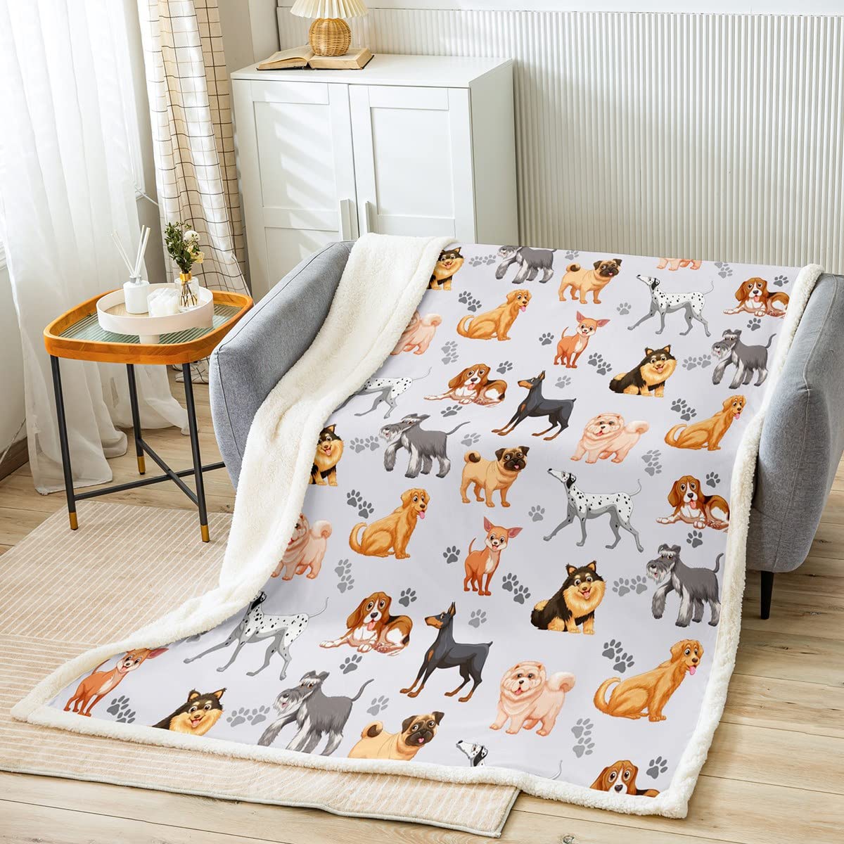 Manta de felpa para perros pequeños con dibujos animados para perros pequeños, manta de felpa para mascotas, cachorros, amantes de los animales, manta de Sherpa para sofá cama, tamaño King 87 x 94 pu