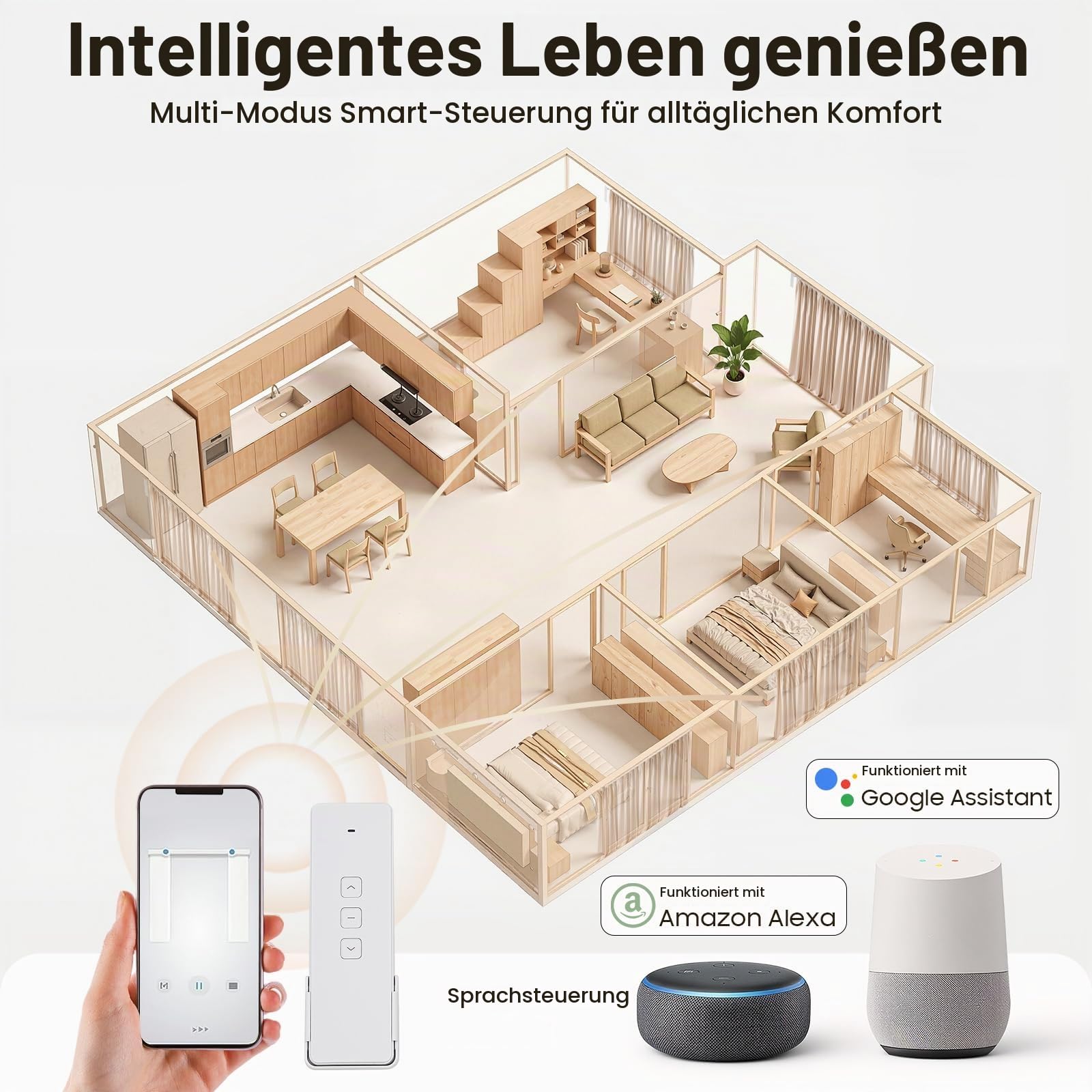 Motorisiert Vorhangschiene, Maßgeschneidert Komplett Montierte Intelligente Elektrische Vorhangschiene,Anwenden 2.16-4.2m,mit Alexa Google Home und App