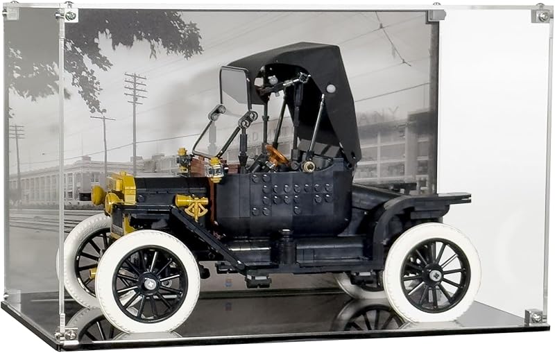 Display Case Compatible with LEGO Icons Ford Model T 11376 – UV-Printed Background, Dustproof Acrylic Showcase, Set Not Included