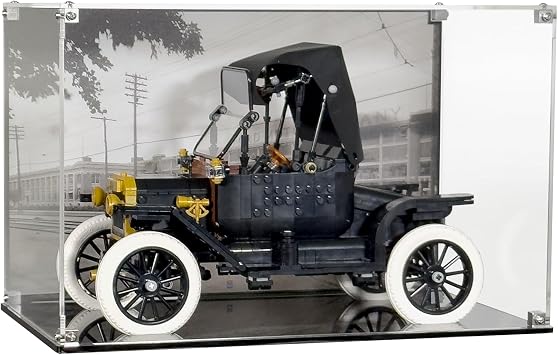 Display Case Compatible with LEGO Icons Ford Model T 11376 UV-Printed Background, Dustproof Acrylic Showcase, Set Not Included