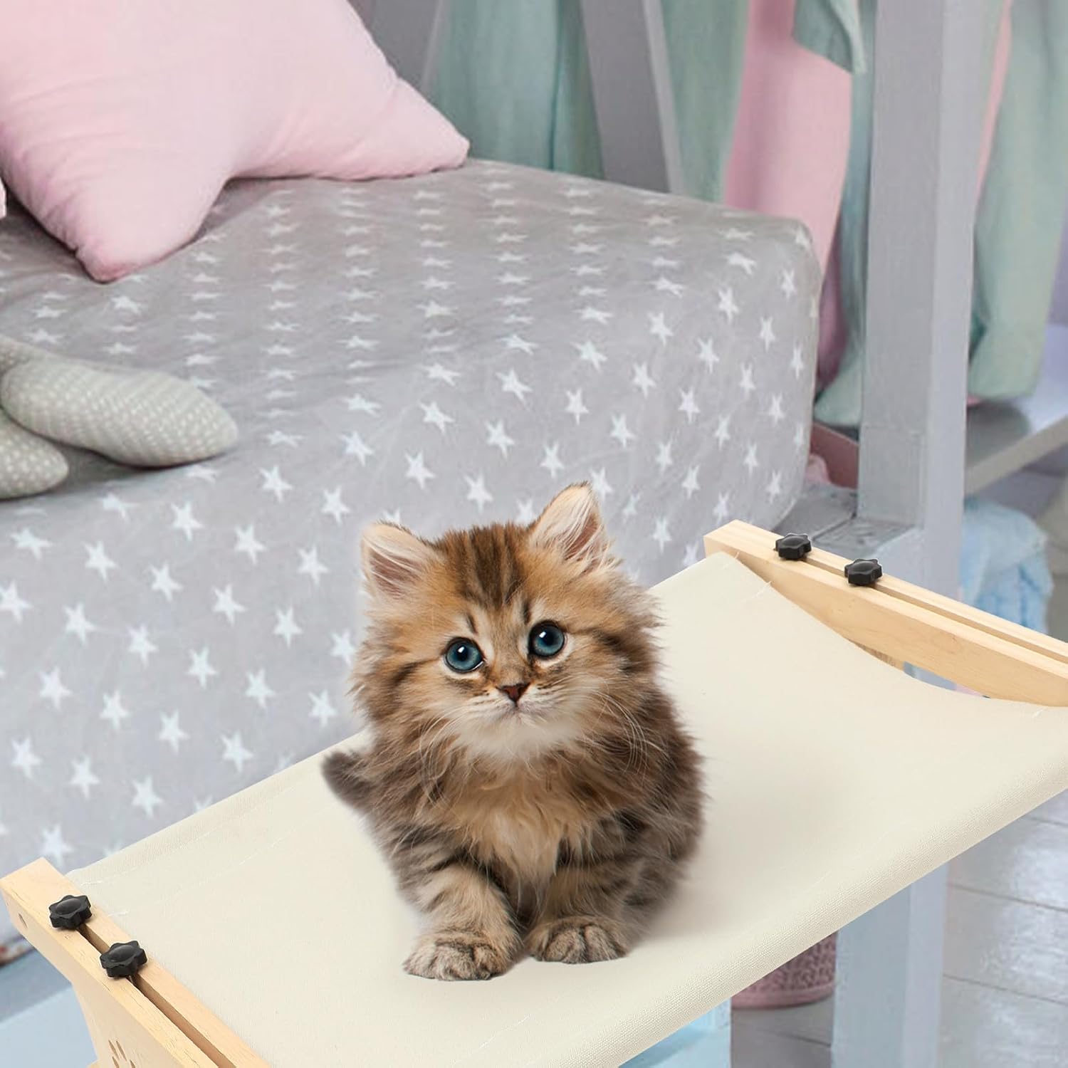 ABOOFAN Adjustable Cat Window Hammock Bed for Small Pets with Thickened Wood Frame, Comfortable and Easy to Clean Unique Shape Cat Perch for Home Indoor Use