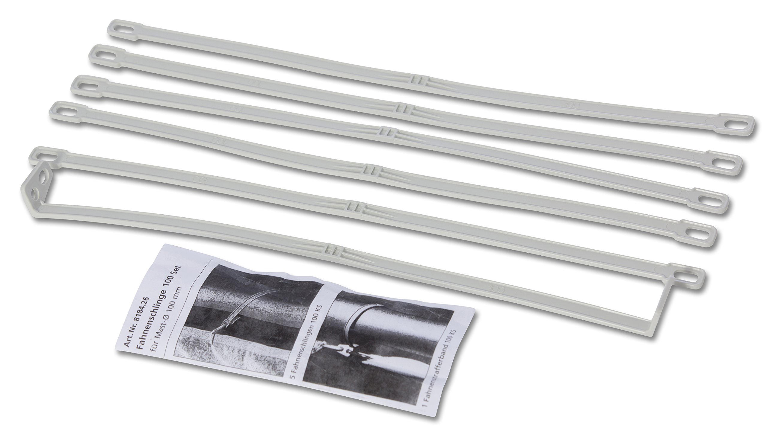 FBS 4X Fahnenschlingen Set aus Kunststoff mit 1x Fahnenstrafferband für Masten I Fahnenmasten bis 100mm Durchmesser