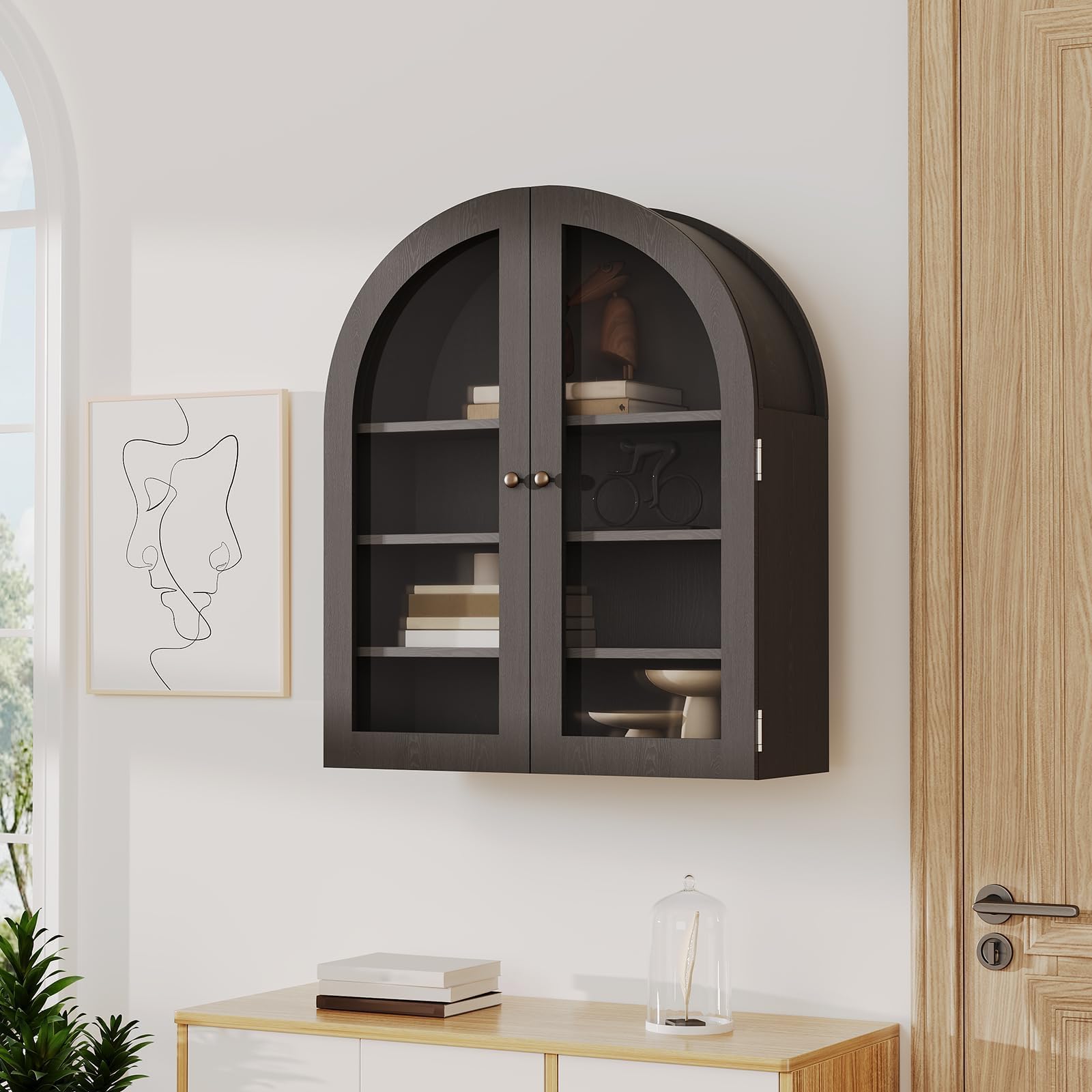 Garvee Wandschrank Mit 4 Böden, Acryltür, Gewölbte Oberseite, Badezimmer hängeschrank Ideal Als Badezimmerschrank Oder Medizinschrank