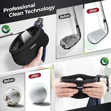 YOREPEK Club Cleaner for Golf Bag with Towel, 360 Rotating Clip Golf Ball Cleaner Pouch, Golf Club Washer with Zipper Pocket, Golf Accessories for Women, Golf Gifts for Men, Golf stuff, Black
