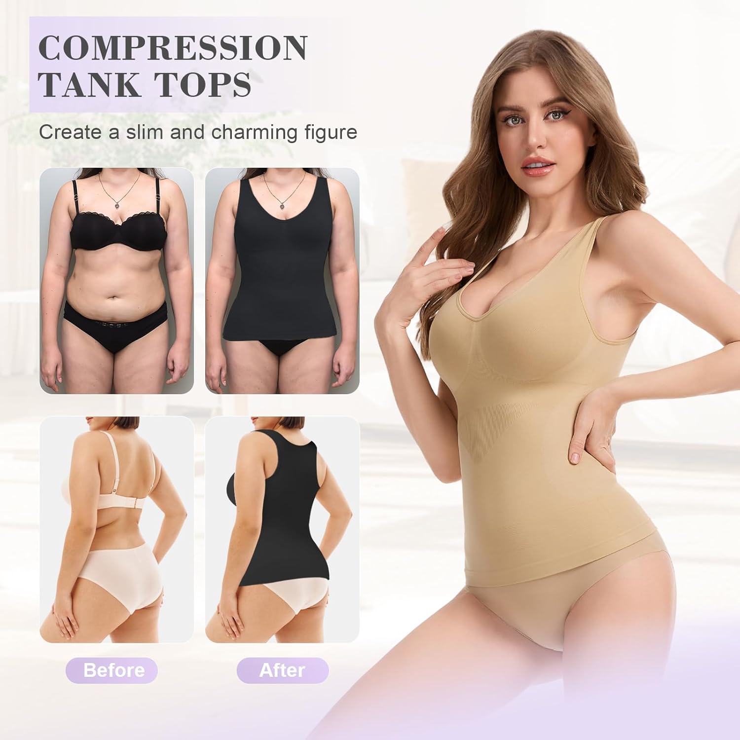 V Neck Shapewear Tank Tops for Women Tummy Control Compression Camisoles Slimming Body Shaping Tank Tops Cami - Image 4