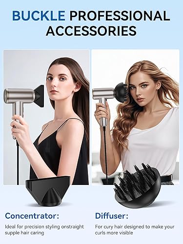 Miniatura 5 de Secador de pelo, 160000 rpm, secador de pelo profesional de alta velocidad para secado rápido, 500 millones de lons negativos con difusor para todo