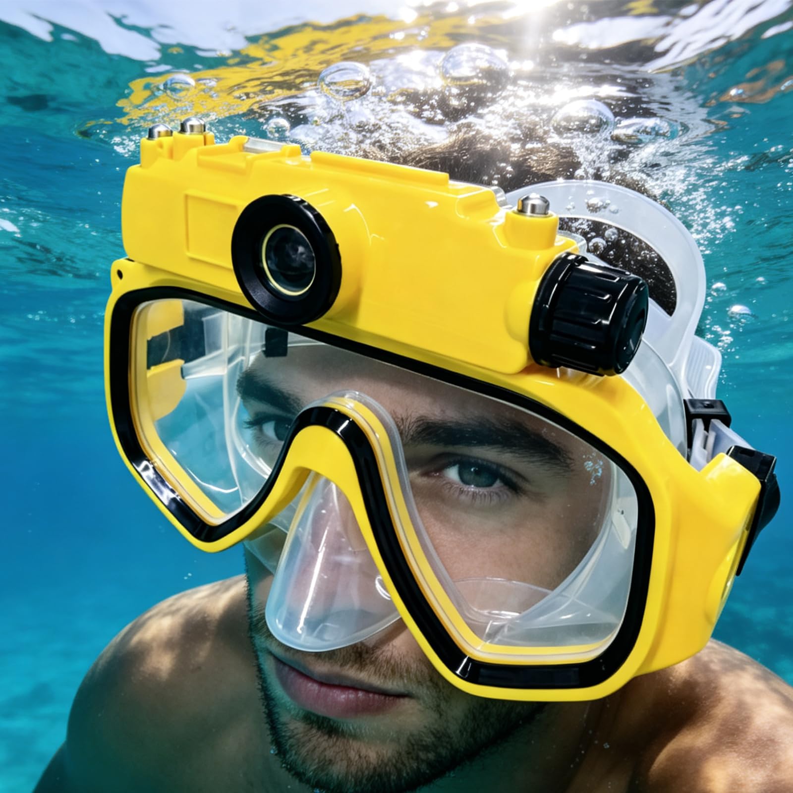 Gafas de buceo con cámara | Lente de vidrio templado, falda de silicona, correa ajustable para esnórquel, aventuras acuáticas en la piscina