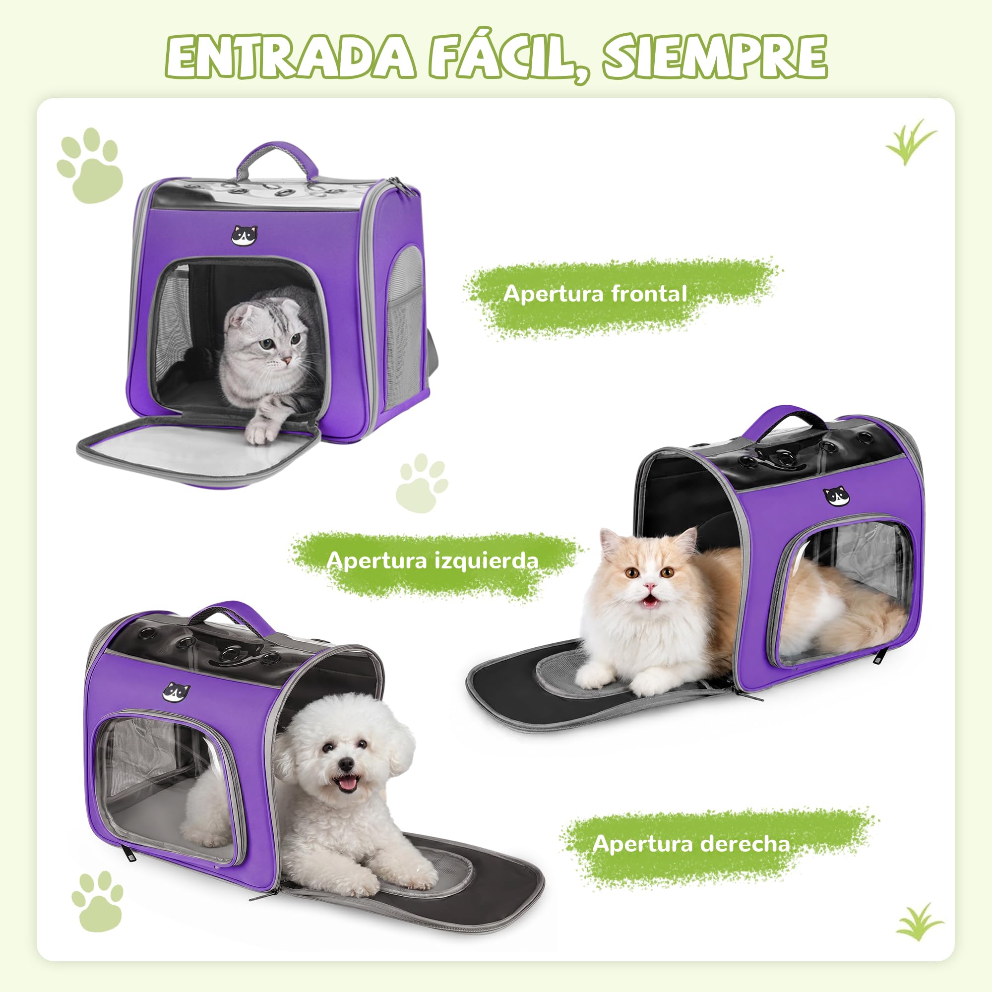 ALLSOPETS Mochila Gato y Perro, Transportín Plegable, Lavanda