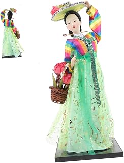 CIYODO Decoração De Mesa Decoração De Mão Decoração Coreana Plástico Luz Verde Tradicional Boneca Hanbok Coreana Vestuário Bonecas Hanbok Coreanas Boneca Hanbok Tradicional Artesanato
