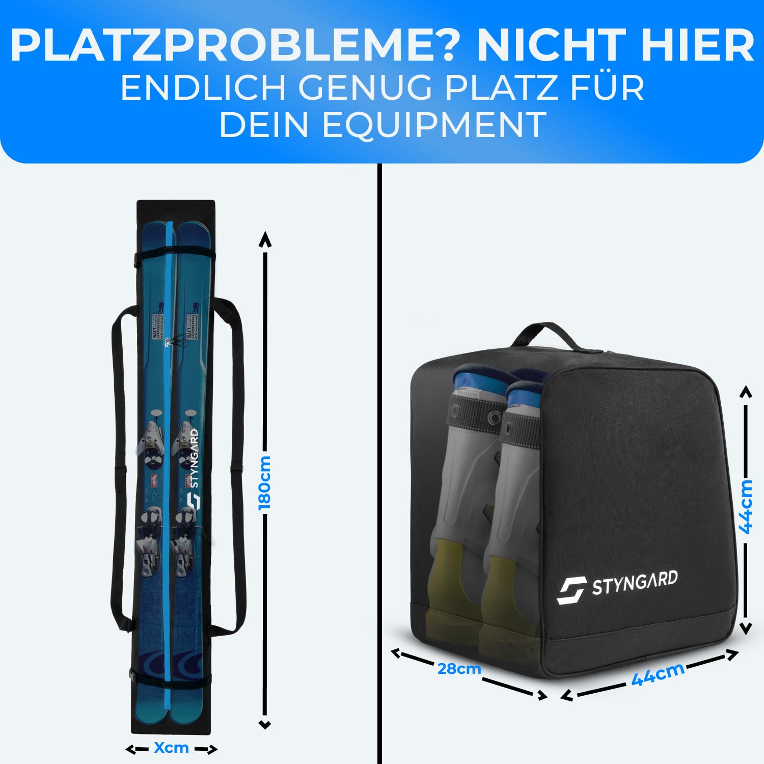 STYNGARD Skitasche Set Skisack [180 cm] und Skischuhtasche [38 L] - Skitasche und Stiefeltasche aus robustem Material mit hochwertigen Reisverschlüssen - Modell Courchevel