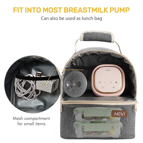 Miniatura 21 de NCVI Bolsa enfriadora de leche materna con 2 paquetes de hielo, bolsa para extractor de leche con enfriador para 6 botellas, bolsa enfriadora de Gris