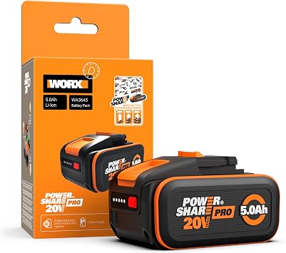 WORX WA3645 Original PowerShare Pro Akku 20V - 5,0 Ah Li-Ion, wiederaufladbar - mehr Sicherheit & längere Laufzeit - mit LED-Anzeige - Innovative Heatshield-Technologie - passend für alle WORX Geräte