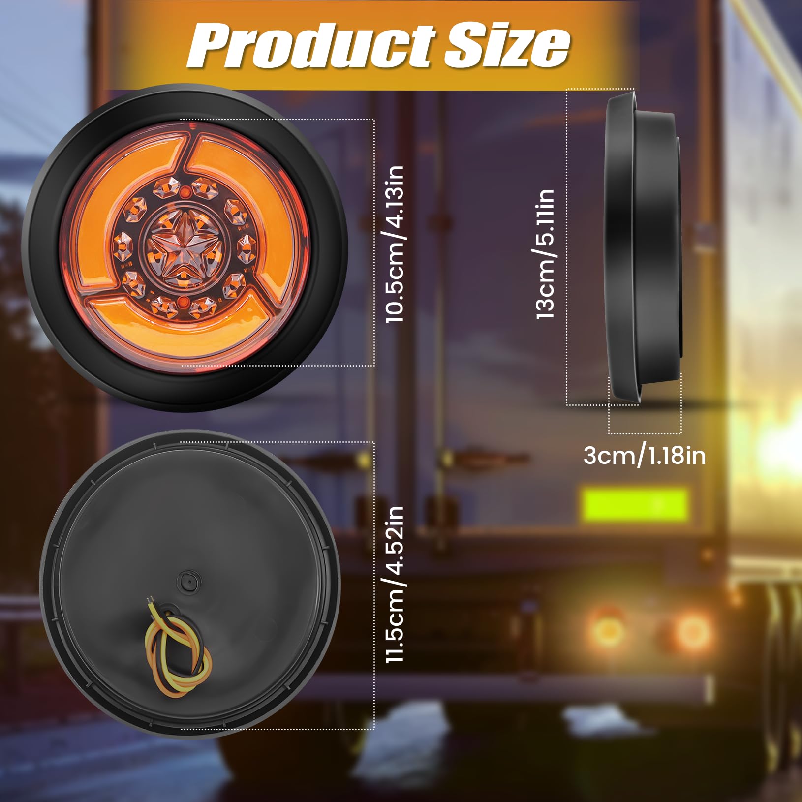 2PCS Feux Arrière Rond pour Remorque 12V,4 Inch Ambre éclairage de Remorque Clignotant de Position Feux de Remorque Indicateur Dynamique pour Camion Van Remorque RV (Jaune)