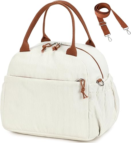 Vista 49 de Bluboon Bolsa de almuerzo para mujer, bonita bolsa de almuerzo de pana con correa para el hombro, reutilizable, aislada, gran capacidad