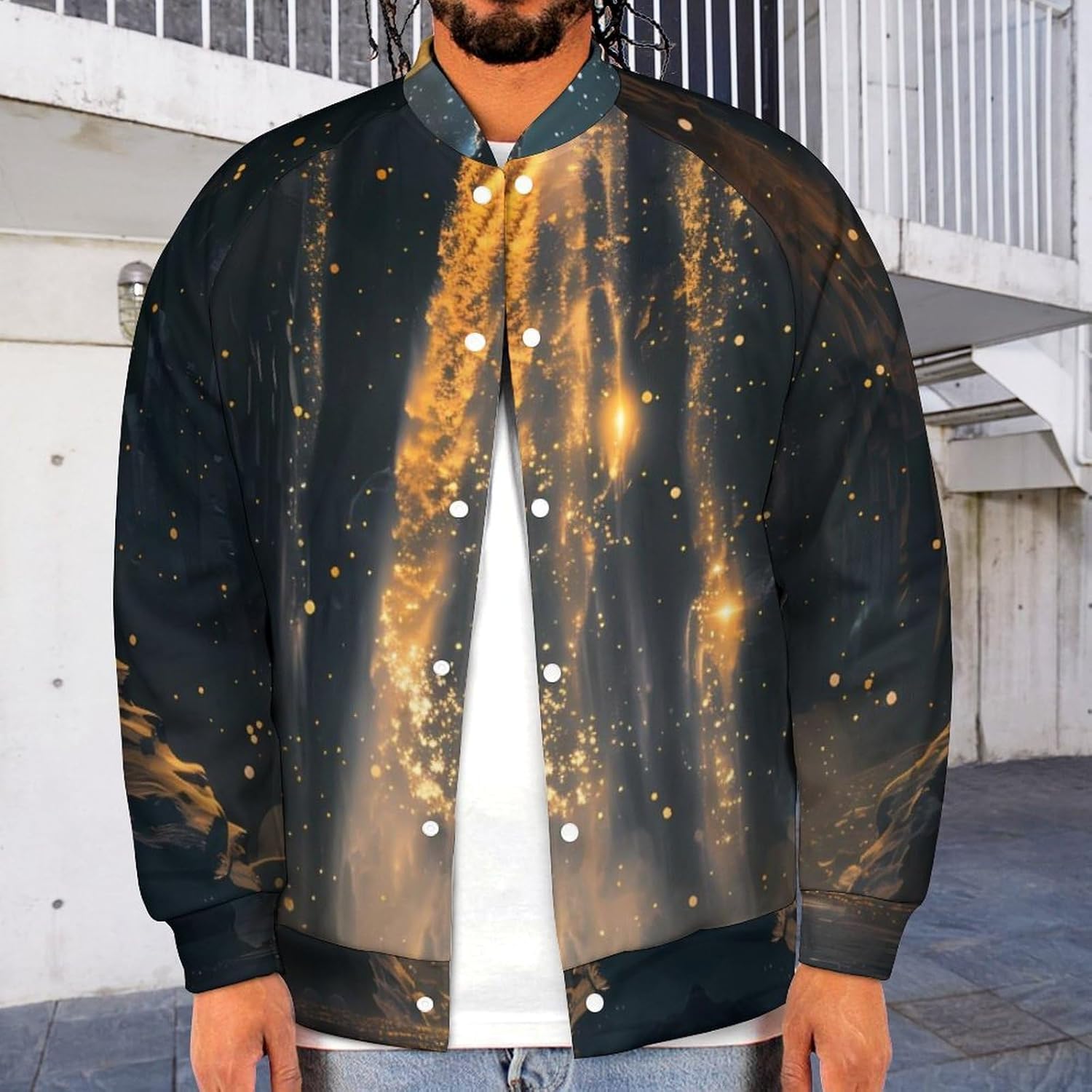 Moon Waterfall Baseball Jacket Casual Sportswear Bomber Jacket Coat for Men Women